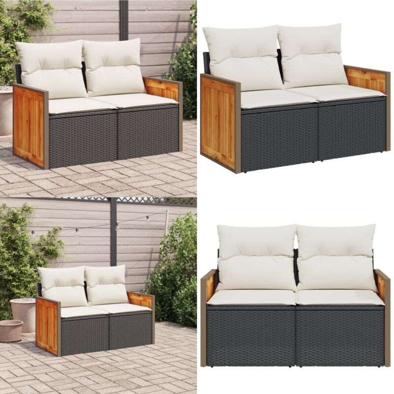 Canapé de jardin avec coussins 2 places noir résine tressée - Canapé De Jardin - Meuble Extérieur - Salon De Jardin - Résine Tressée - Rotin