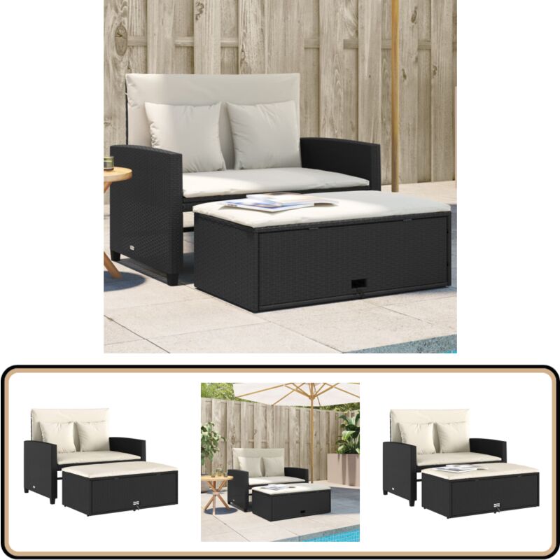 Canapé de jardin avec coussins 2 places noir résine tressée - Canapé Jardin - Canapé Deux Places - Salon De Jardin - Mobilier Extérieur - Résine