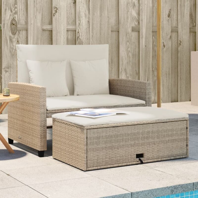Vidaxl - Canapé de jardin avec coussins 2 places beige résine tressée