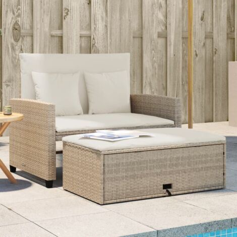 Canapé de jardin avec coussins 2 places-Salon de jardin Sofa extérieur beige résine tressée 175060