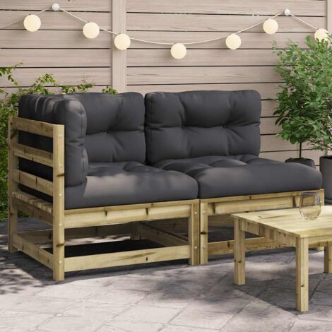 Canapé de jardin avec coussins 2 places-Salon de jardin Sofa extérieur bois de pin imprégné 244327