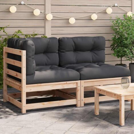 Canapé de jardin avec coussins 2 places-Salon de jardin Sofa extérieur bois de pin massif 468020