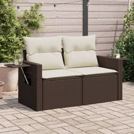 Canapé de jardin avec coussins 2 places-Salon de jardin Sofa extérieur marron résine tressée 534043