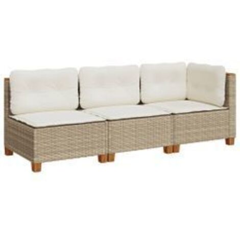 Canapé de jardin avec coussins 3 places beige résine tressée
