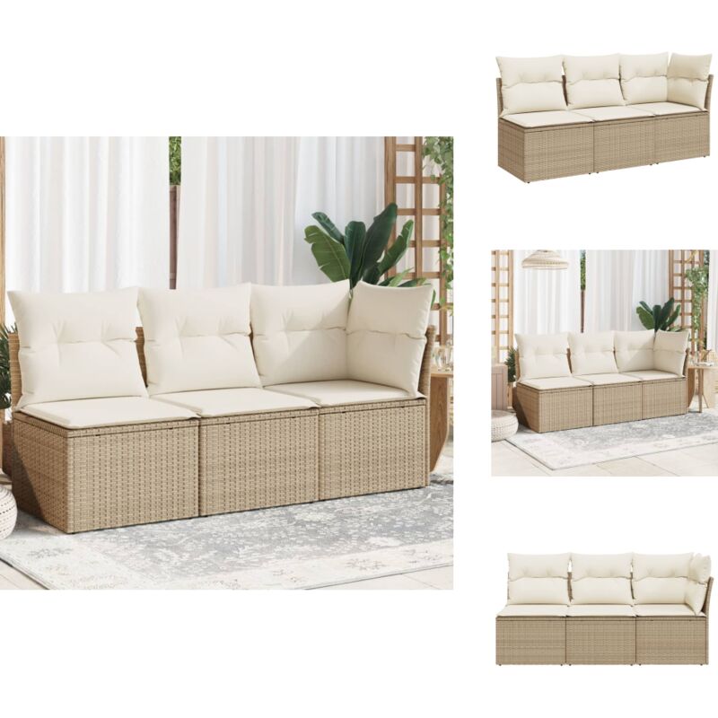 Canapé de jardin avec coussins 3 places beige résine tressée - Canapé De Jardin - Meuble De Jardin - Salon De Jardin - Résine Tressée - Rotin