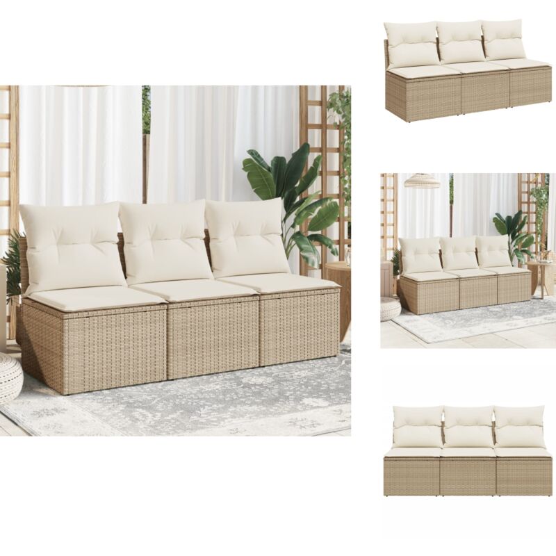 Canapé de jardin avec coussins 3 places beige résine tressée - Canapé De Jardin - Salon De Jardin - Meuble De Jardin - Résine Tressée - Rotin