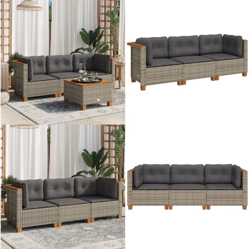 Canapé de jardin avec coussins 3 places gris résine tressée - Canapé De Jardin - Salon De Jardin - Meuble De Jardin - Résine Tressée - Rotin