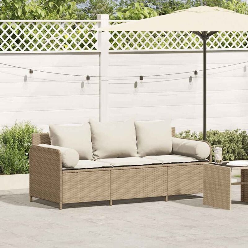 Canapé de jardin avec coussins 3 places beige résine tressée - Vidaxl