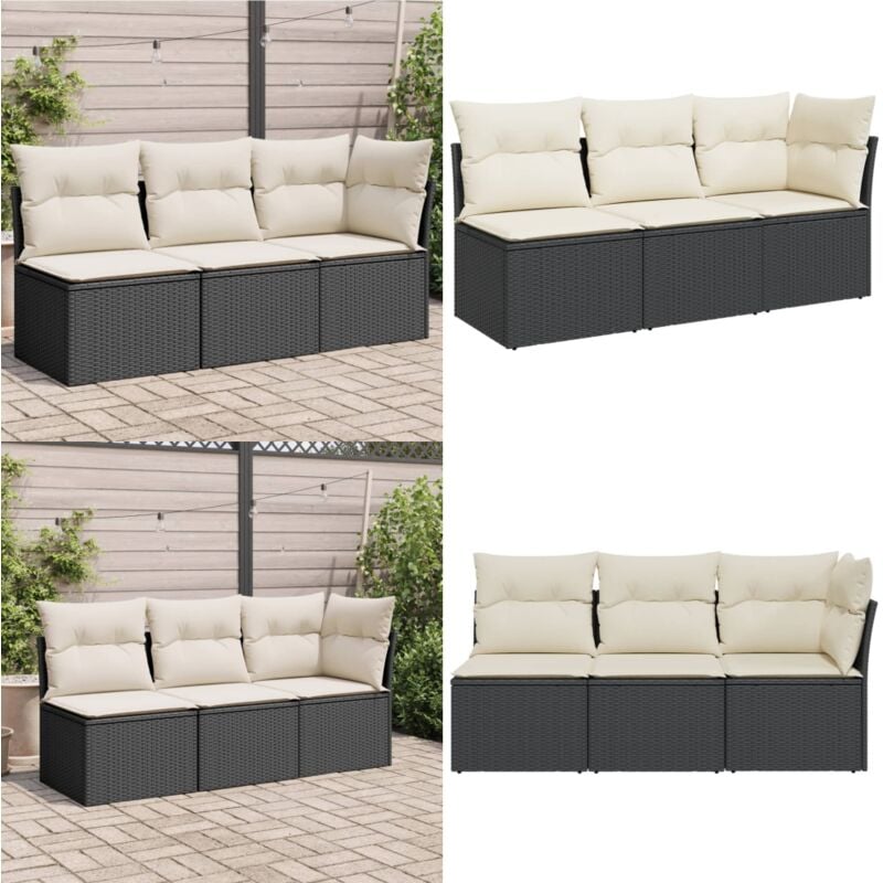 Canapé de jardin avec coussins 3 places noir résine tressée - Canapé De Jardin - Meuble De Jardin - Salon De Jardin - Résine Tressée - Rotin