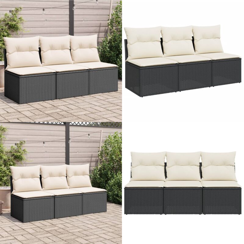 Canapé de jardin avec coussins 3 places noir résine tressée - Canapé De Jardin - Salon De Jardin - Meuble De Jardin - Résine Tressée - Rotin