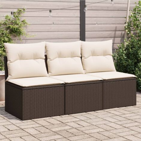 Canapé de jardin avec coussins 3 places-Salon de jardin Sofa extérieur brun résine tressée 378095
