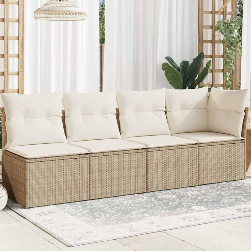 Vidaxl - Canapé de jardin avec coussins 4 places beige résine tressée