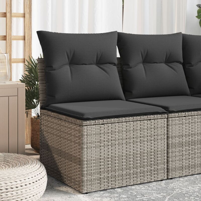 Canapé de jardin sans accoudoirs coussins gris résine tressée Vidaxl