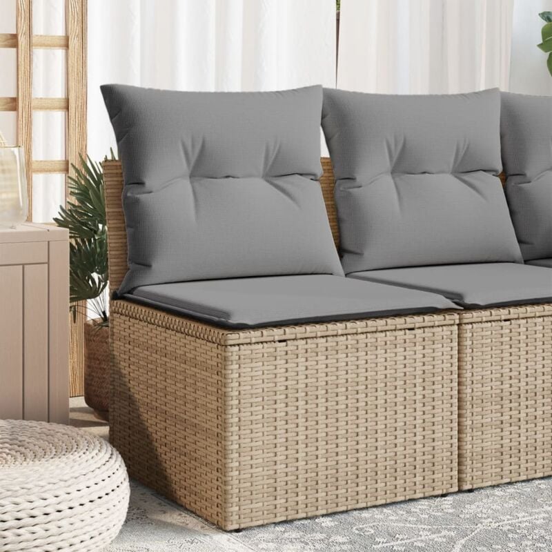 Canapé de jardin sans accoudoirs coussins beige résine tressée Vidaxl