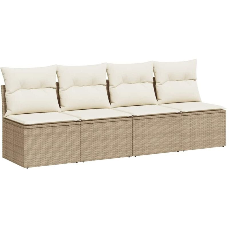 Canapé de jardin avec coussins 4 places beige résine tressée Vidaxl