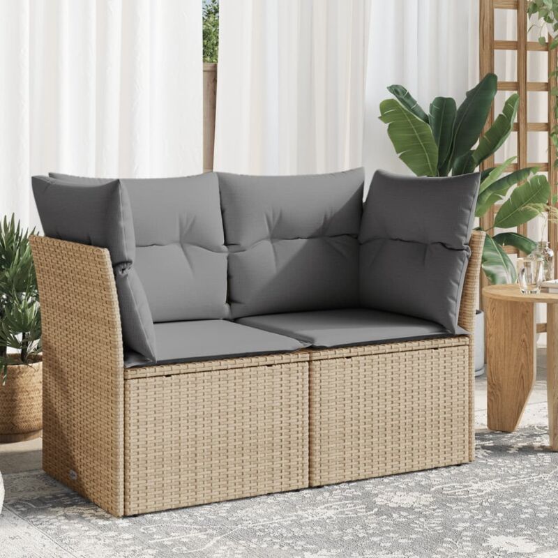 Canapé de jardin avec coussins 2 places beige résine tressée Vidaxl