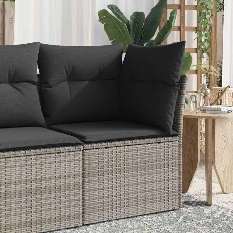 Canapé d'angle de jardin avec coussins gris résine tressée vidaXL Canapé d'angle de jardin avec coussins gris résine tressée vidaXL