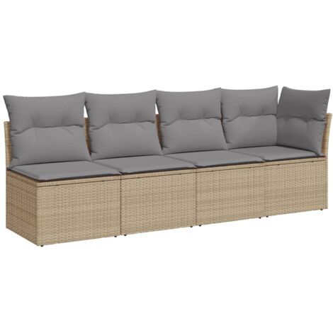 Canapé de jardin avec coussins 4 places beige résine tressée