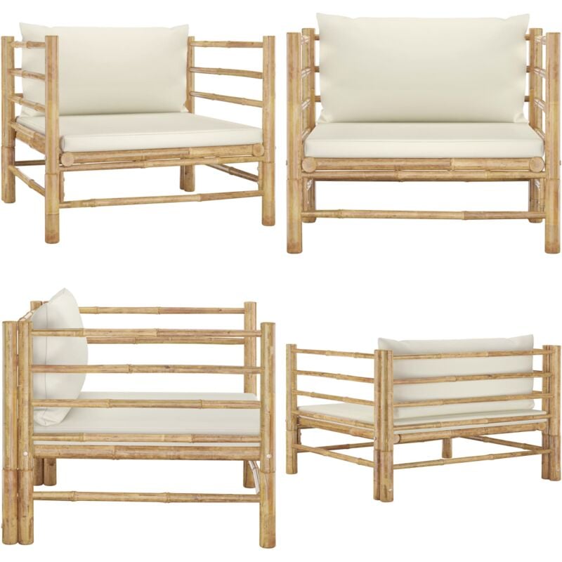 Canapé de jardin avec coussins blanc crème Bambou - Canapé De Jardin - Mobilier De Jardin - Salon De Jardin - Ensemble De Jardin - Meubles De Jardin