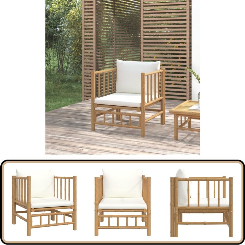 Canapé de jardin avec coussins blanc crème bambou - Canapé De Jardin - Mobilier De Jardin - Meubles De Jardin - Canapé D'extérieur - Bambous