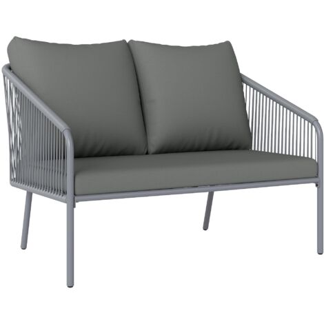 Canapé de jardin avec coussins, canapé 2 places en rotin, canapé lounge, canapé d'extérieur pour balcon, 112 x 72 x 76 cm, gris