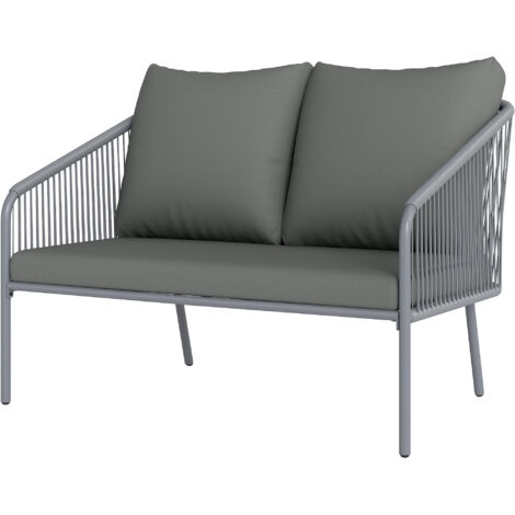 Canapé de jardin avec coussins, canapé 2 places en rotin, canapé lounge, canapé d'extérieur pour balcon, 112 x 72 x 76 cm, gris