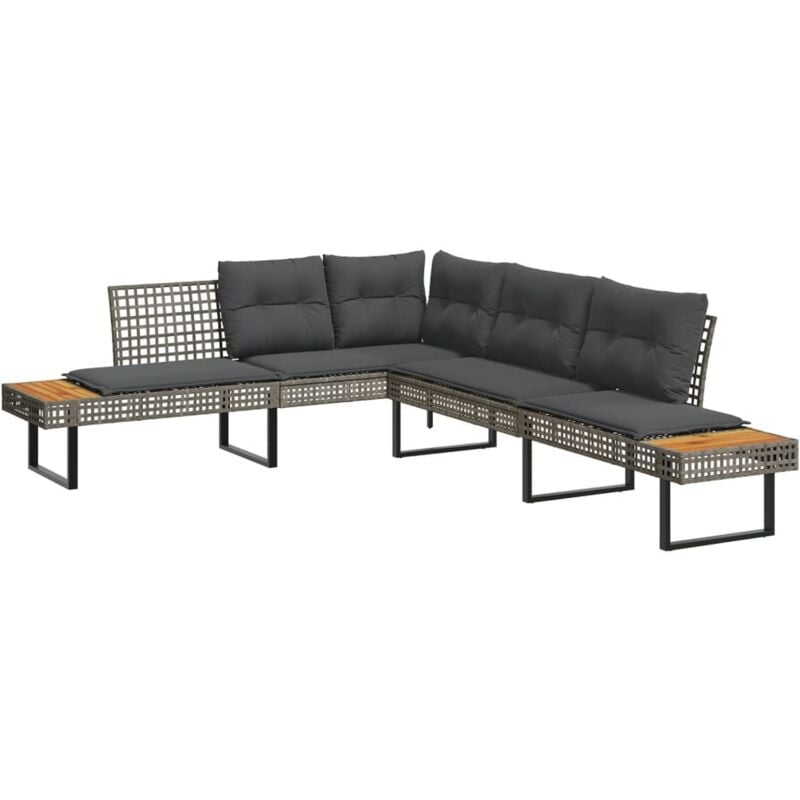 vidaXL Canapé de jardin avec coussins en forme de L gris rotin acacia