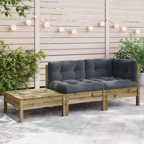 Canapé de jardin avec coussins et repose-pied-Salon de jardin Sofa extérieur bois pin imprégné 804529