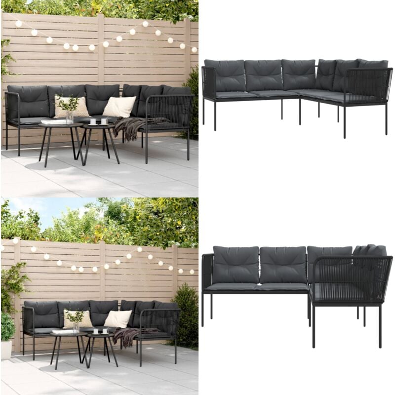 Canapé de jardin avec coussins forme de l noir acier textilène - Canapé Jardin - Canapé Extérieur - Salon De Jardin - Ensemble Jardin - Mobilier De