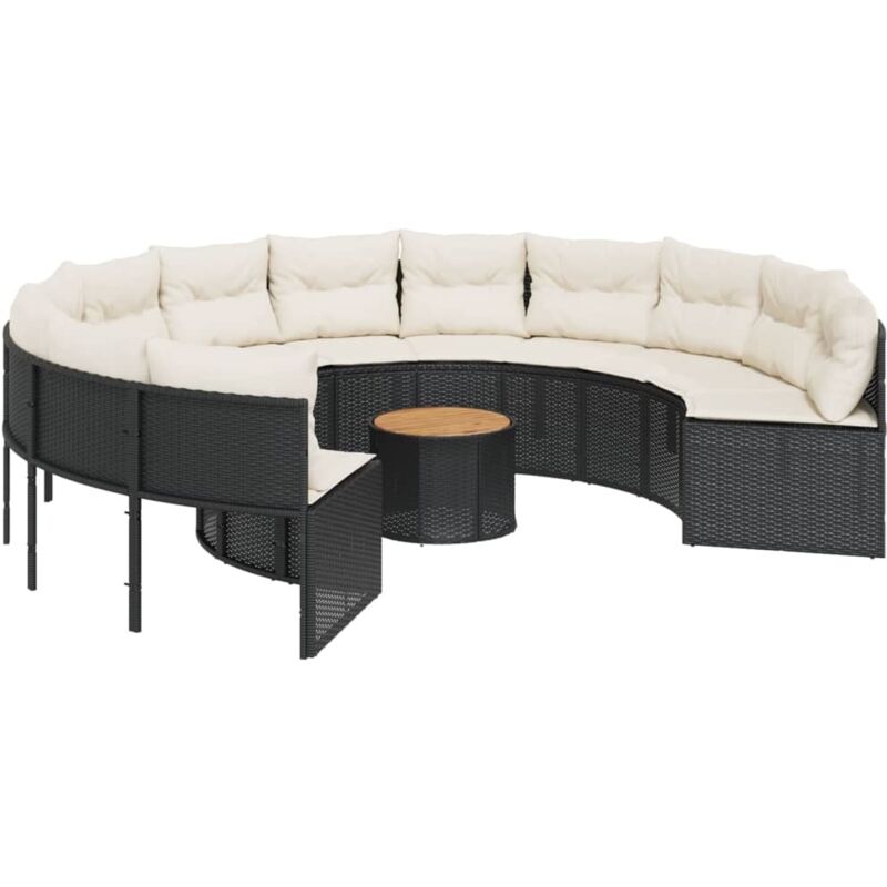 Canapé de jardin avec table coussins rond noir résine tressée - Vidaxl