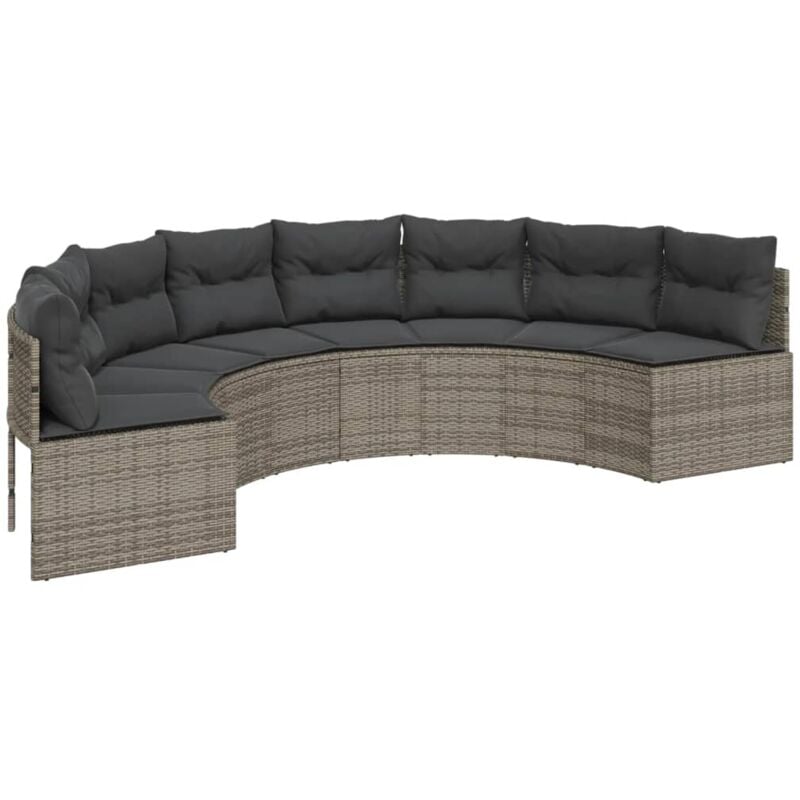 Canapé de jardin avec coussins demi-rond gris résine tressée Vidaxl