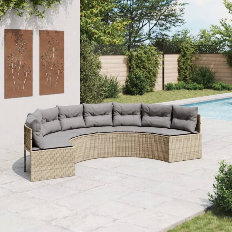 Canapé de jardin avec coussins demi-rond beige résine tressée Vidaxl
