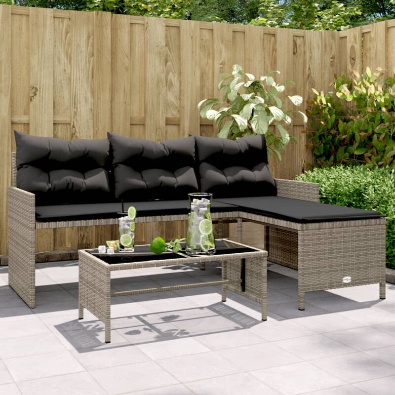 Vidaxl - Canapé de jardin avec table et coussins en forme de l gris