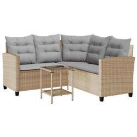 Canapé de jardin avec table et coussins en forme de L beige