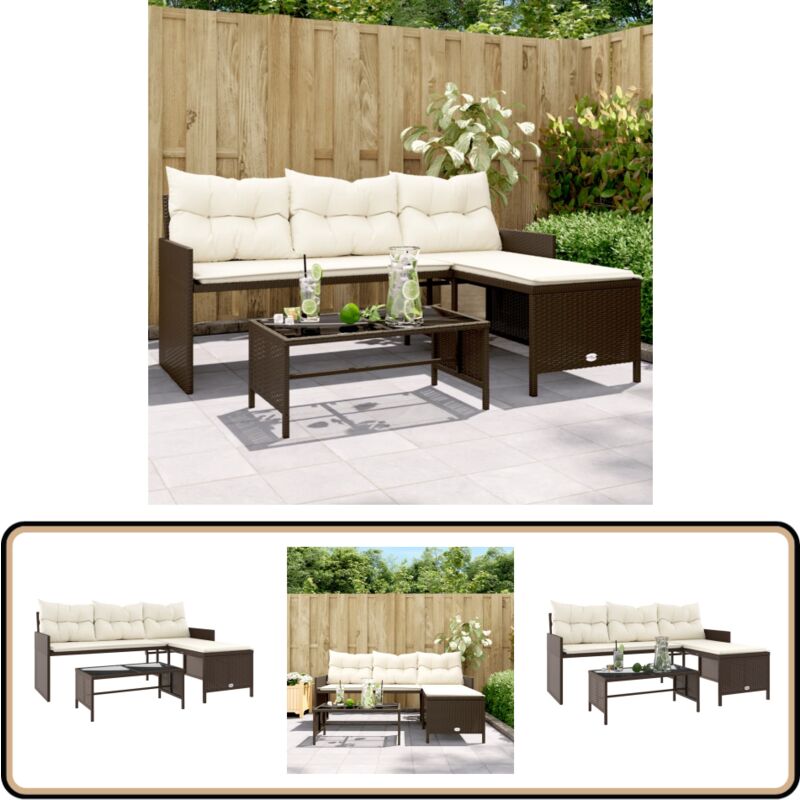 Canapé de jardin avec table et coussins en forme de l marron - Canapé Jardin - Salon De Jardin - Ensemble Jardin - Mobilier Extérieur - Résine Tressée