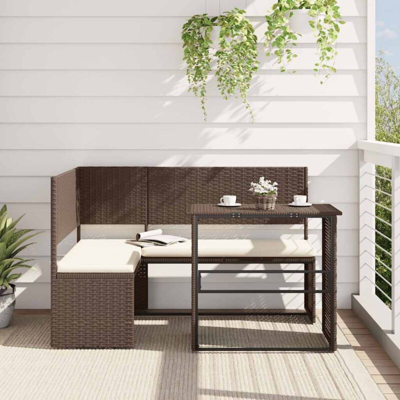 vidaXL Canapé de jardin avec table et coussins en forme de L marron