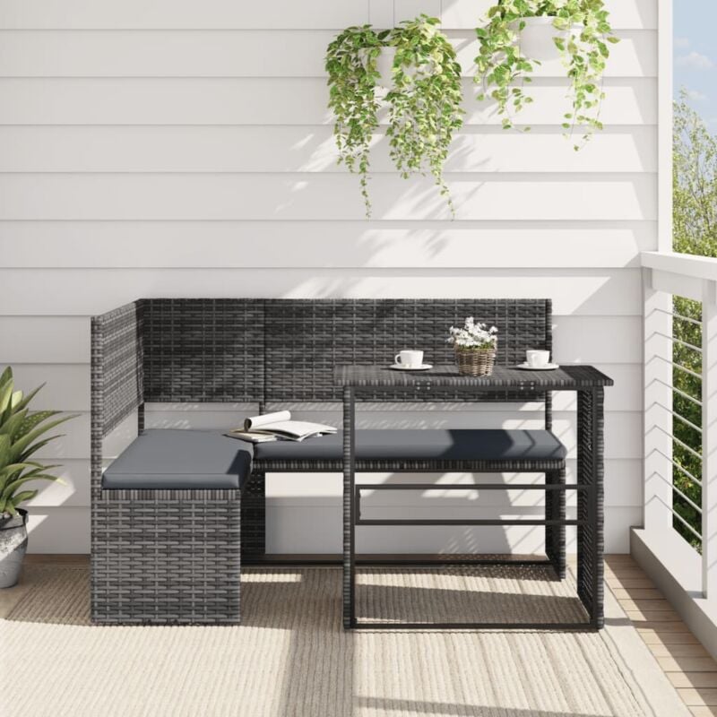 Vidaxl - Canapé de jardin avec table et coussins en forme de l gris