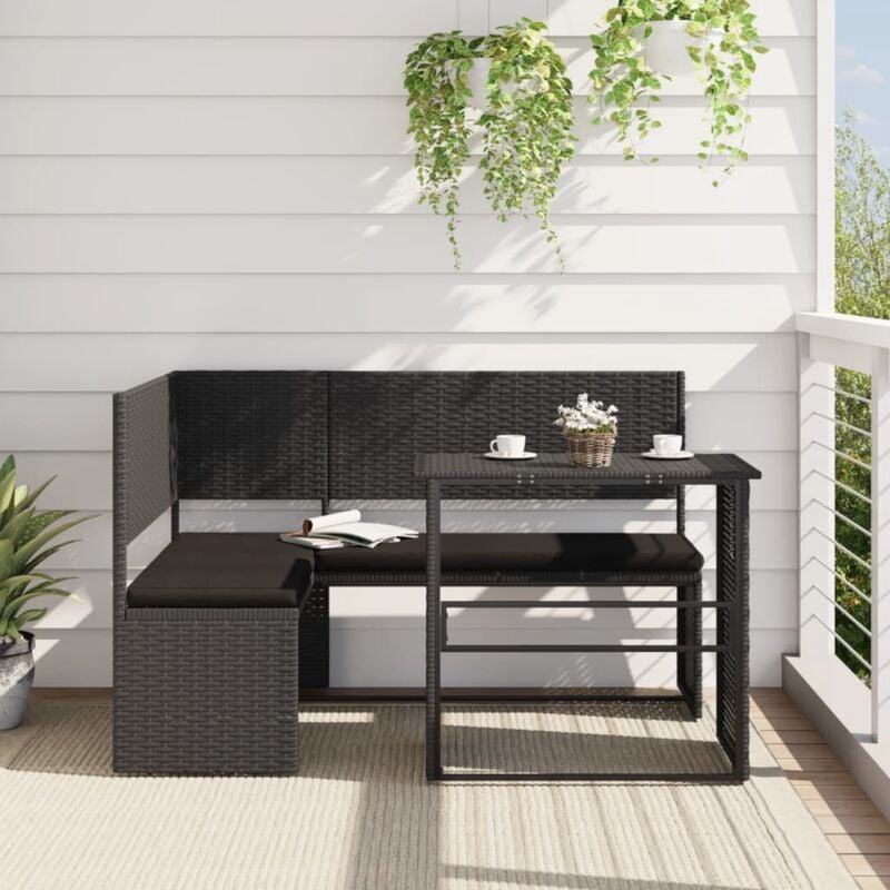 Vidaxl - Canapé de jardin avec table et coussins en forme de l noir