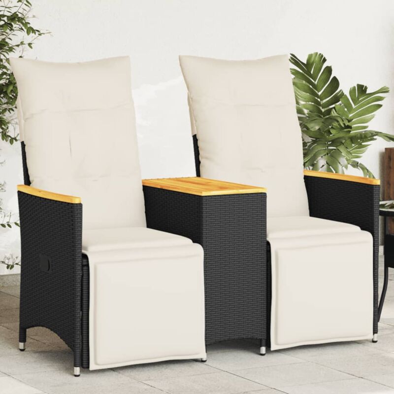 Maisonchic - Canapé de jardin, canapé extérieur, canapé relax de jardin inclinable 2 places avec table noir poly rotin design in