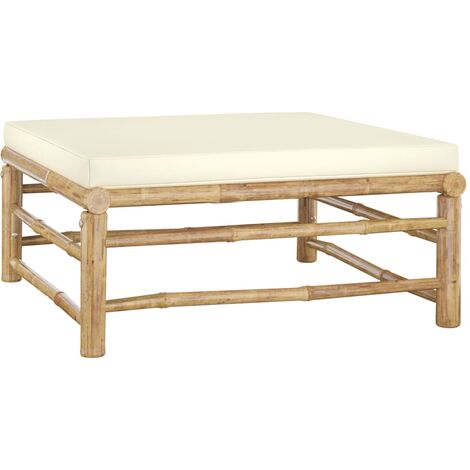 Canapé de jardin Canapé Repose-pied relax - avec coussin blanc crème Bambou BV508890 - BonneVie - Blanc
