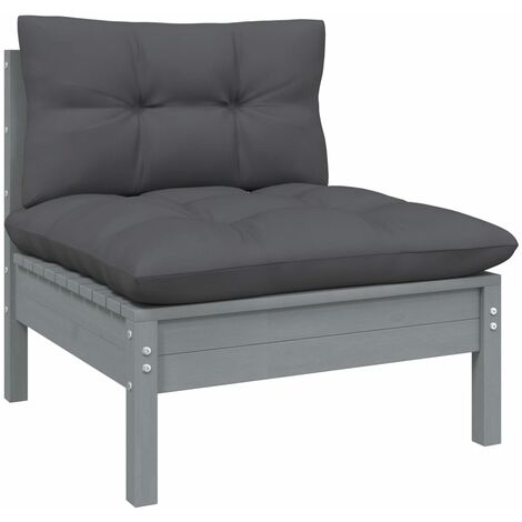 Canapé de jardin central - Salon de jardin - Banc de jardin - avec coussins anthracite Gris Pin Chic-131960