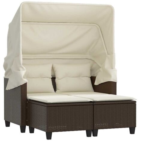 Canapé de jardin  Divan de jardin 2 places avec auvent et tabourets marron rotin