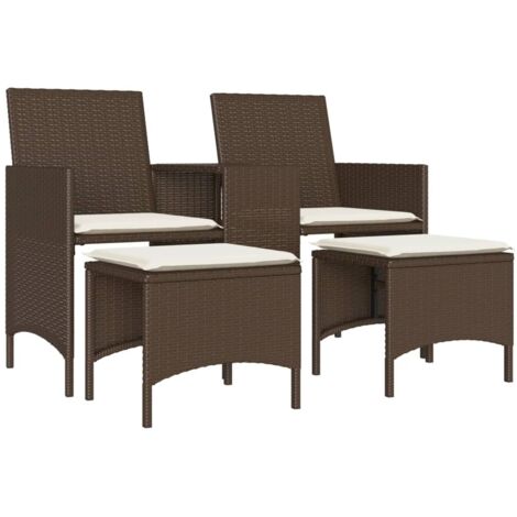 Canapé de jardin Divan de jardin 2 places avec table et tabourets marron rotin