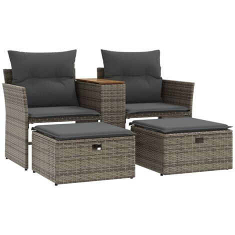 Canapé de jardin  Divan de jardin 2 places avec tabourets gris résine tressée