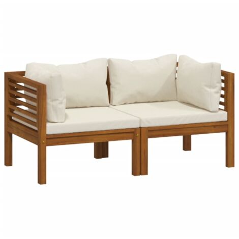 Canapé de jardin  Divan de jardin 2 places et coussin crème Bois d'acacia massif