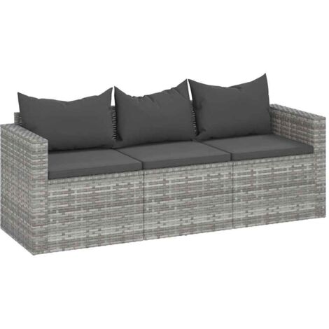 Canapé de jardin  Divan de jardin 3 places avec coussins Gris Résine tressée