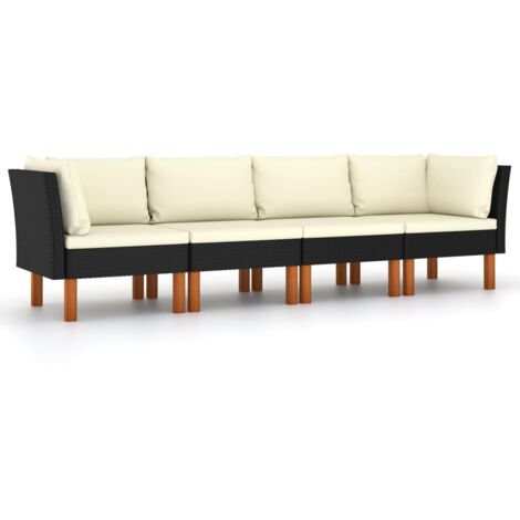 Canapé de jardin  Divan de jardin à 4 places avec coussins Noir Résine tressée
