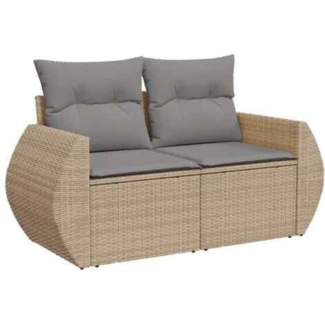 Canapé de jardin  Divan de jardin avec coussins 2 places beige résine tressée