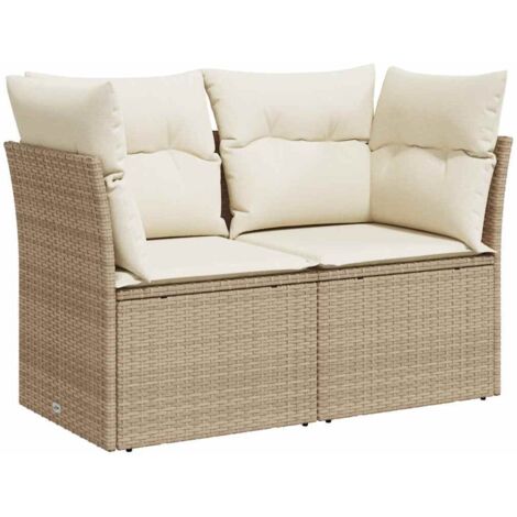 Canapé de jardin  Divan de jardin avec coussins 2 places beige résine tressée