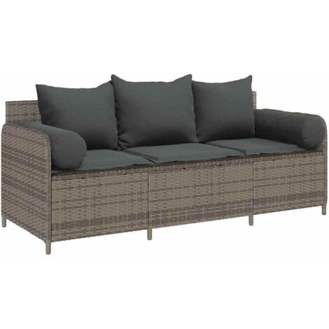 Canapé de jardin  Divan de jardin avec coussins 3 places gris résine tressée